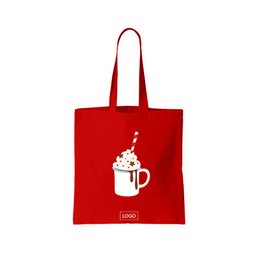 design tote bag chocolat chaud  couleur rouge et ecrit blanc sur tote bag
