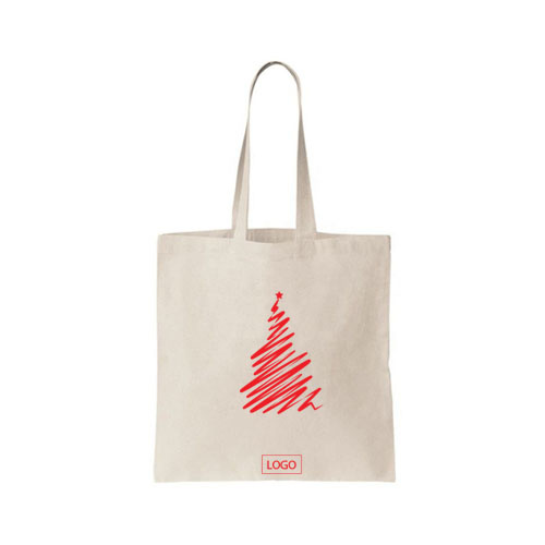 design tote bag noel sapin centre avec merry christmas couleur naturelle et ecrit rouge sur tote bag